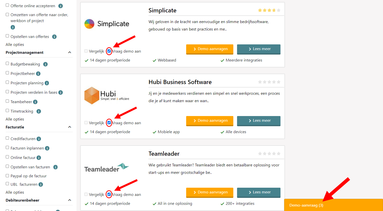 Software-Demo anfordern auf der Vergleichsseite