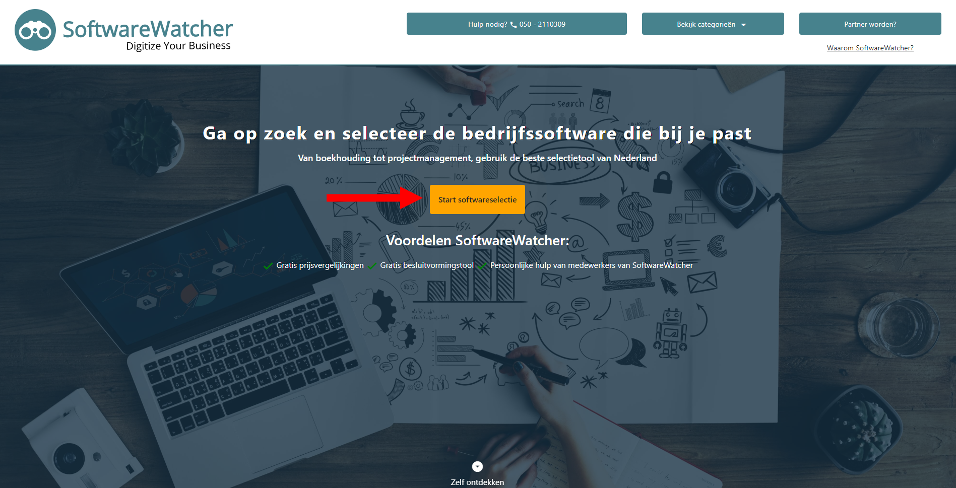 Softwareauswahl-Tool auf der Startseite