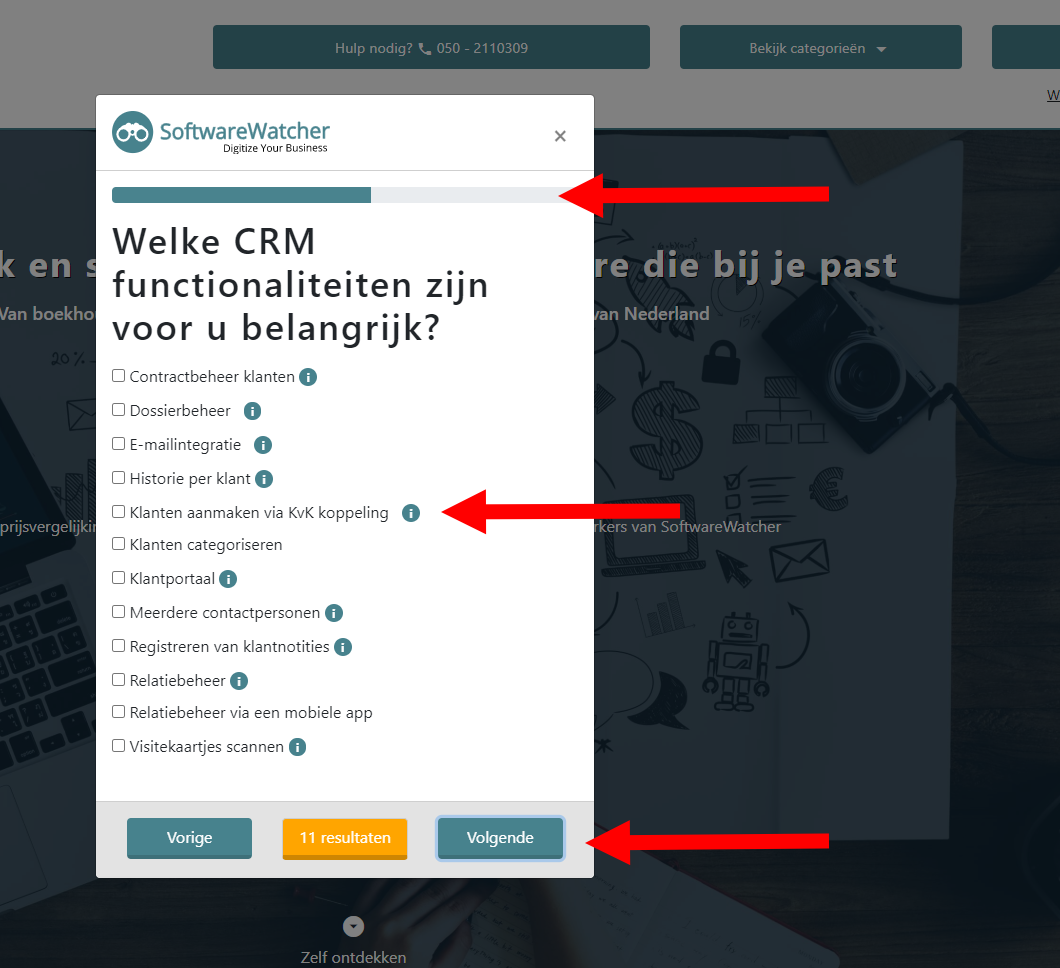 Softwareauswahl-Tool: Fortschrittsanzeige